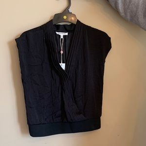 Black silky v neck blouse